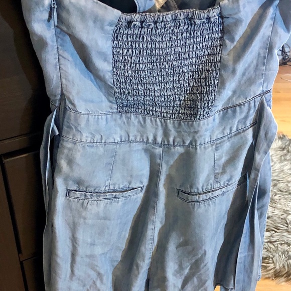 Bebe denim halter romper w/ crochet detail halter - Picture 2 of 4